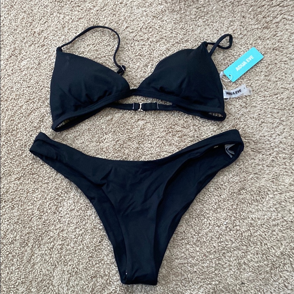 Black Minimalist Triangle Bikini Swimwear